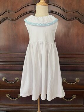 Edgehill Collection White Dress Blue Trim Cross Back NWT Girls Size 5 Portrait
